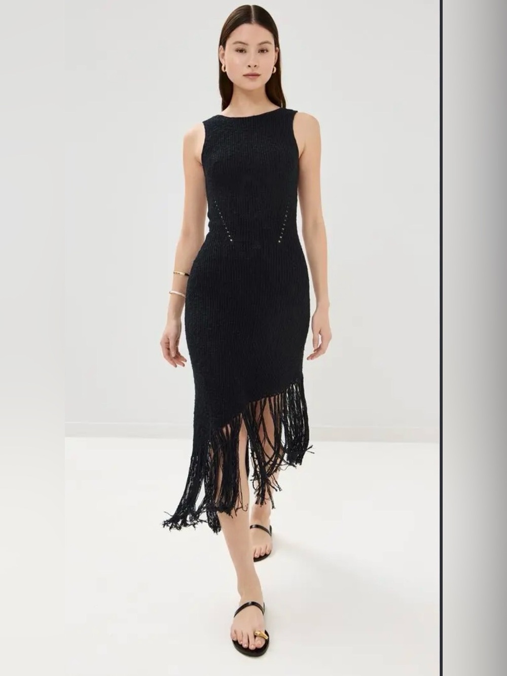 RAILS RYLEE Sleeveless Black Fringe Knit Dress asymmetric fringe tassels hem XL